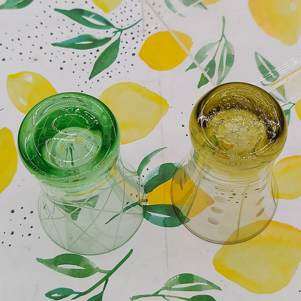 Set of 2 Vintage Glasses Shot Cordial Liquor Whiskey Neon Yellow Green
